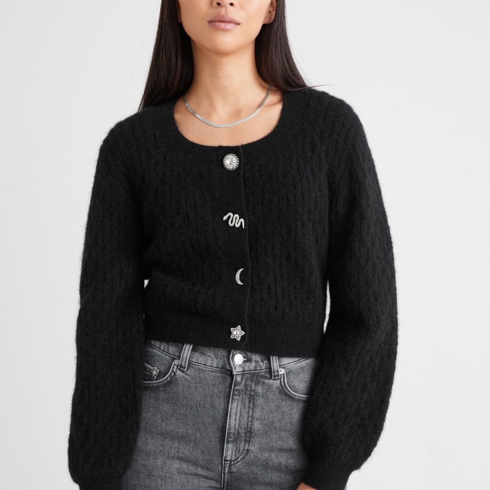 & Other Stories Black Novelty Button Cardigan